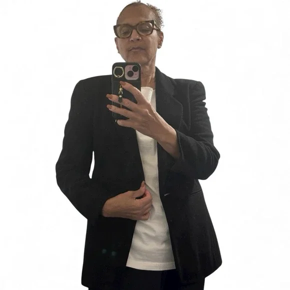 Vintage Wool and Cashmere One-Button Women's Blazer Black Sz Large - Picture 10 of 10